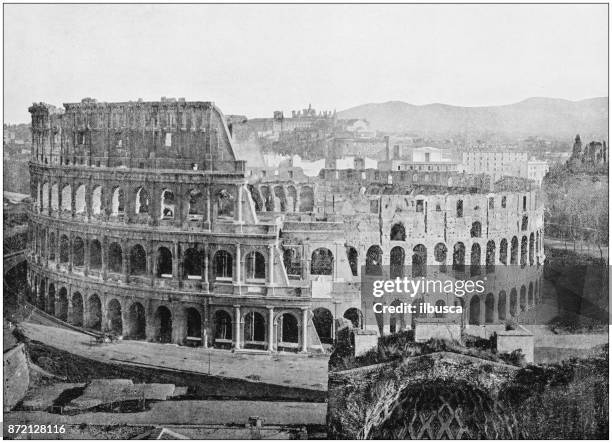 antique photograph of world's famous sites: rome coliseum - coliseum rome stock illustrations