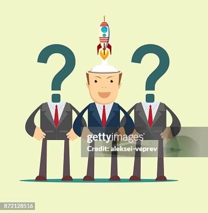 Question Mark Ship Man With Rocket Ship Launching From His Head And Question Marks High ...