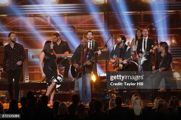 Darius Rucker, Lady Antebellum, and Keith Urban perform during the 51st annual CMA Awards at the Bridgestone Arena on November 8, 2017 in Nashville,...