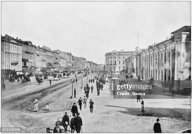 antique photograph of world's famous sites: st. petersbourg - nevsky prospekt stock illustrations