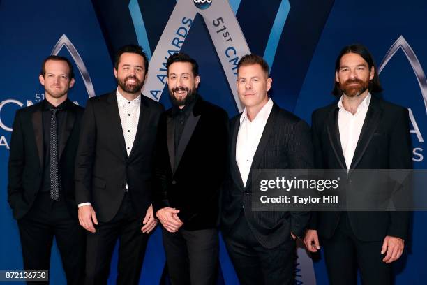 Whit Sellers, Brad Tursi, Matthew Ramsay, Trevor Rosen, and Geoff Sprung of Old Dominion attend the 51st annual CMA Awards at the Bridgestone Arena...