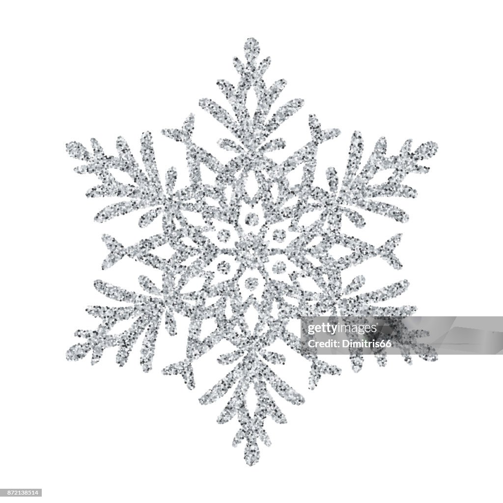 Snowflake Silver Glitter Vector Christmas Ornament On White