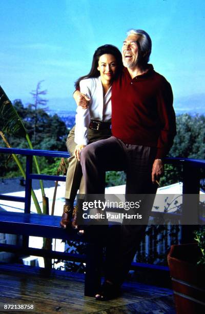 Actor James Coburn at age 63 with television interviewer Paula Murad who he married after divorcing his first wife Beverly Kelly in the actors...