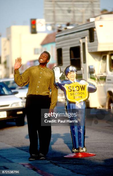 Lenny Henry, English comedian photographed on Melrose Avenue during a visit to Los Angeles October 20, 1991 Melrose Avenue, Hollywood, California