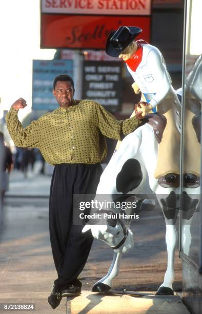 Lenny Henry, English comedian photographed on Melrose Avenue during a visit to Los Angeles October 20, 1991 Melrose Avenue, Hollywood, California