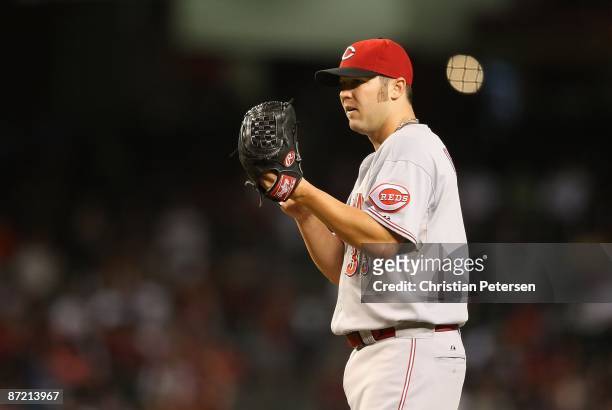 Starting pticher Micah Owings of the Cincinnati Reds pitches against the Arizona Diamondbacks during the major league baseball game at Chase Field on...