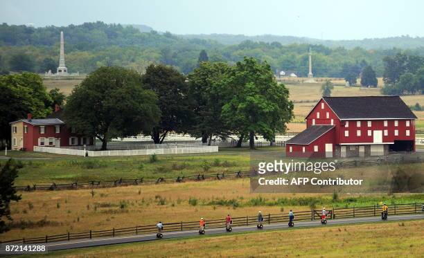 Segway tour passes the historic Codori farm which sits in the heart of the battle field on August 13, 2010 at the Gettysburg National Military Park...