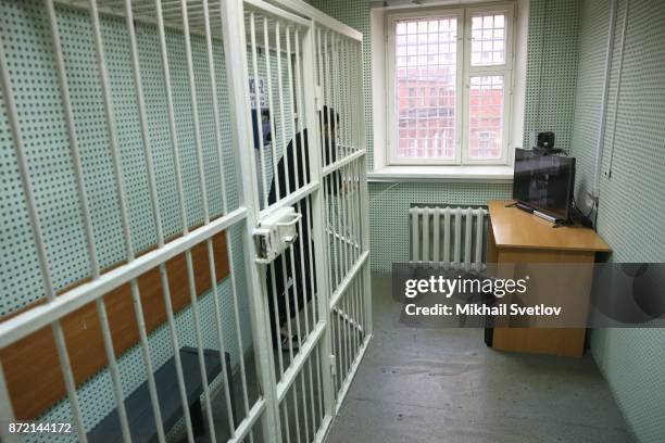 An imprisoned man, has a video conference with the court, at the main building of Butyrka prison on October 31, 2017 in Moscow, Russia.. Butyrka...