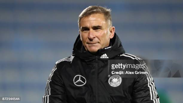 Head coach Stefan Kuntz of Germany reacts after the UEFA Under21 Euro 2019 Qualifier match between Azerbaijan U21 and Germany U21 at Dalga Arena on...
