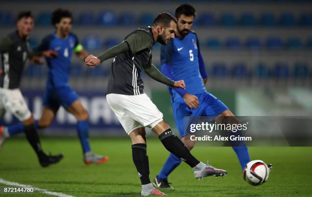 Levin Oeztunali of Germany scores his team's seventh goal during the UEFA Under21 Euro 2019 Qualifier match between Azerbaijan U21 and Germany U21 at...