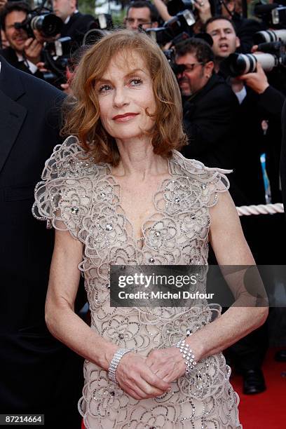 Isabelle Huppert attends the premiere of 'Up' at the Palais De Festival during the 62nd International Cannes Film Festival on May 13, 2009 in Cannes,...