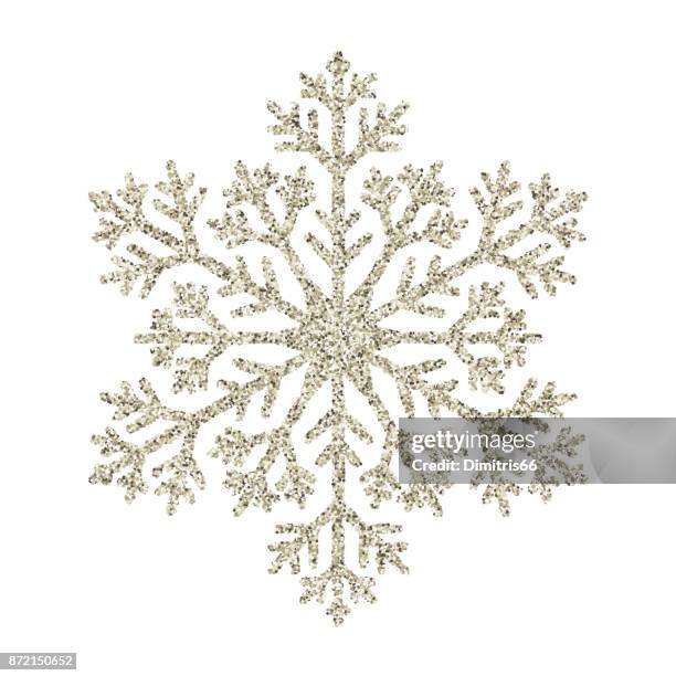 schneeflocke - silber glitter vektor christbaumschmuck auf weißem hintergrund - silver-glitter-white-background stock-grafiken, -clipart, -cartoons und -symbole