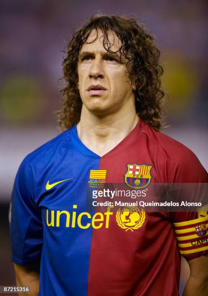 Carles Puyol of Barcelona looks on before the Copa del Rey final match between Barcelona and Athletic Bilbao at the Mestalla stadium on May 13, 2009...