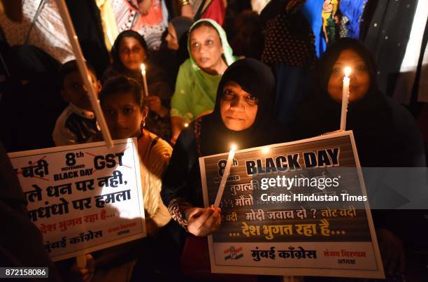 Mumbai Congress workers held candle light vigil and observed 'Black Day' to protest against Demonetisation, on November 8, 2017 in Mumbai, India....