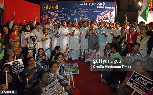 Mumbai Congress workers held candle light vigil and observed 'Black Day' to protest against Demonetisation, on November 8, 2017 in Mumbai, India....