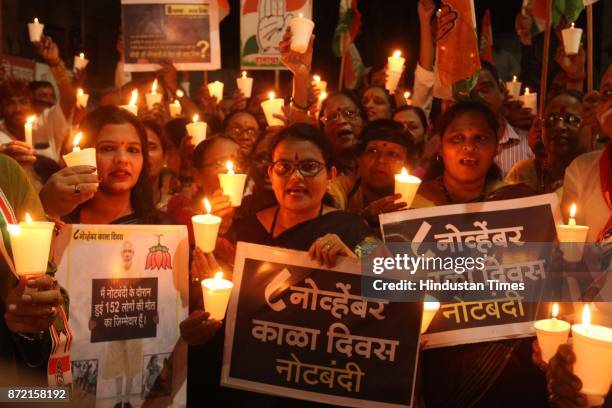 Thane Congress Workers Candle light march protest against one year complete Demonetisation BJP Govt. Congress office to Thane Railway Station, on...