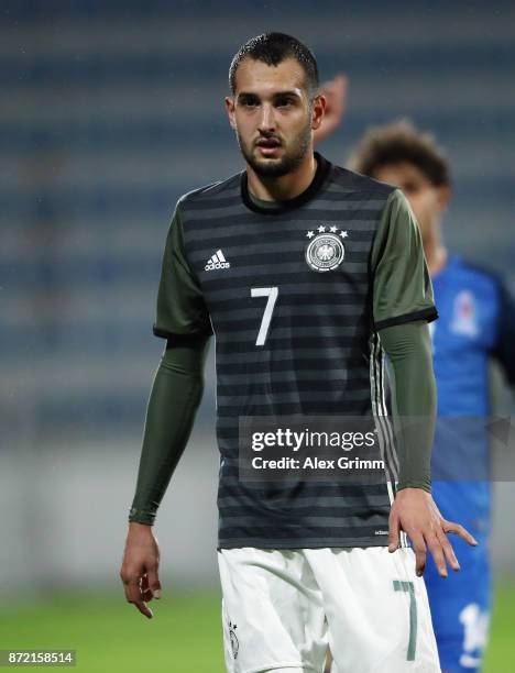 Levin Oeztunali of Germany reacts during the UEFA Under21 Euro 2019 Qualifier match between Azerbaijan U21 and Germany U21 at Dalga Arena on November...