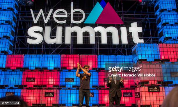 Portuguese President Marcelo Rebelo de Sousa joins CEO Paddy Cosgrave to deliver closing remarks at the end of the final day of Web Summit in Altice...