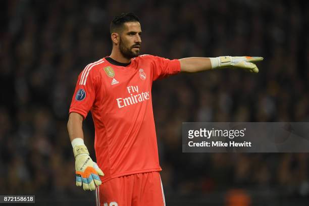 Kiko Casilla of Real Madrid in action during the UEFA Champions League group H match between Tottenham Hotspur and Real Madrid at Wembley Stadium on...