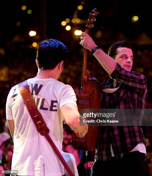 Lead singer Marc Roberge and guitarist Richard On of O.A.R. Performs at NASCAR's 'REV'D Up' concert series featuring O.A.R. May 13, 2009 in...