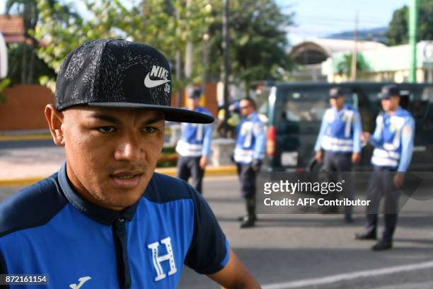 Honduran footballer Mario Martinez arrives at Francisco Morazan stadium to attend a training session in San Pedro Sula, Honduras, on November 9, 2017...