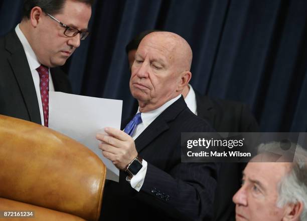 Chairman Kevin Brady, , looks at a paper during a House Ways and Means Committee markup of the Republicans tax reform plan titled the Tax Cuts and...