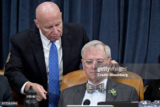 Representative Kevin Brady, a Republican from Texas and chairman of the House Ways and Means Committee, left, talks to Representative Earl...