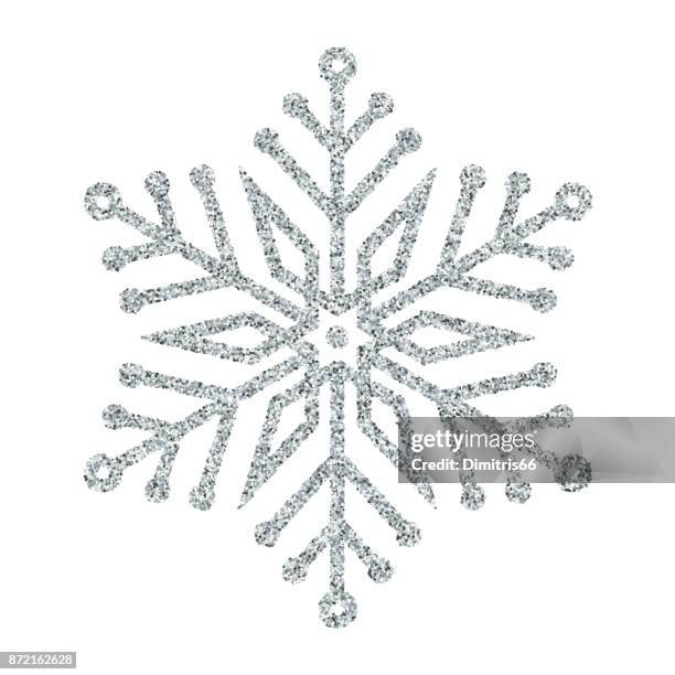 snowflake - silver glitter vector christmas ornament on white background - silver confetti white background stock illustrations