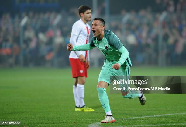 Tiago Dias of Portugal celebrates scoring his goal during the under 20 international friendly match between Poland and Portugal on November 9, 2017...