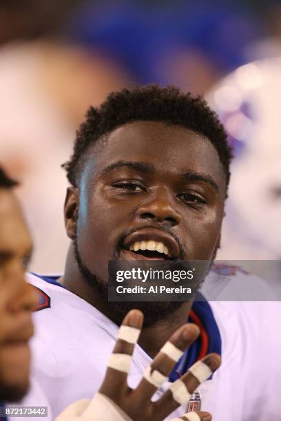 Defensive End Shaq Lawson of the Buffalo Bills in action against the New York Jets at MetLife Stadium on November 2, 2017 in East Rutherford, New...