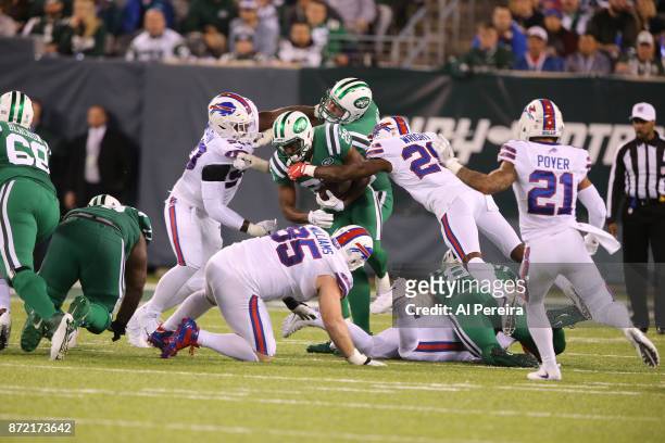 Cornerback Shareece Wright of the Buffalo Bills makes a stop in action against the New York Jets at MetLife Stadium on November 2, 2017 in East...