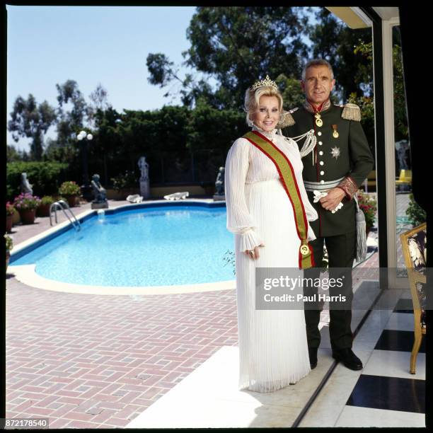 Zsa Zsa Gabor with her husband Frederic Prinz von Anhalt photographed at home on June 6, 1990 in Bel Air, California