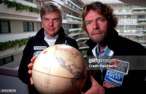 Richard Branson with his ballooning partner Per Lindstrand at a hotel in West Hollywood on May 25 Melrose Avenue, Los Angeles, California