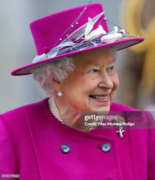 Queen Elizabeth II departs after reopening the Sir Joseph Hotung Gallery at the British Museum on November 8, 2017 in London, England.