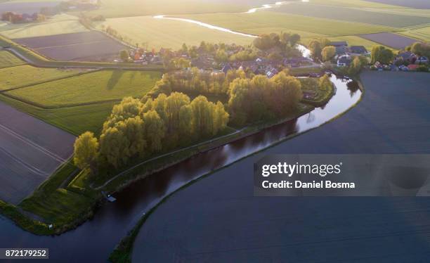 schouwerzijl during sunset seen from above - drop shadow stock pictures, royalty-free photos & images