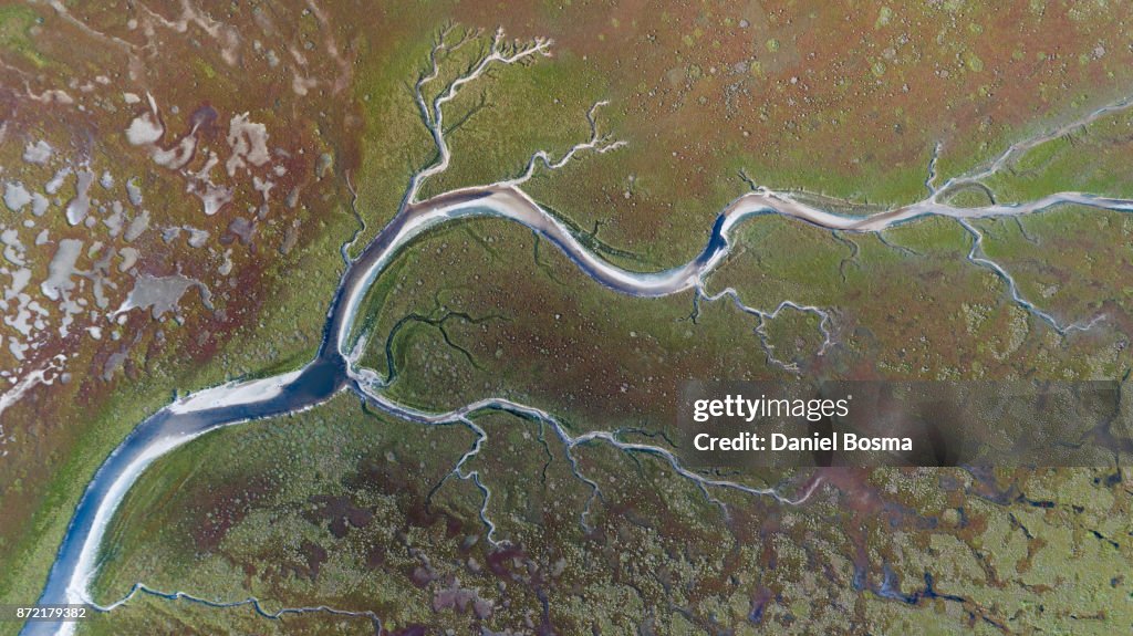 Salt marsh on Schiermonnikoog island seen from high above