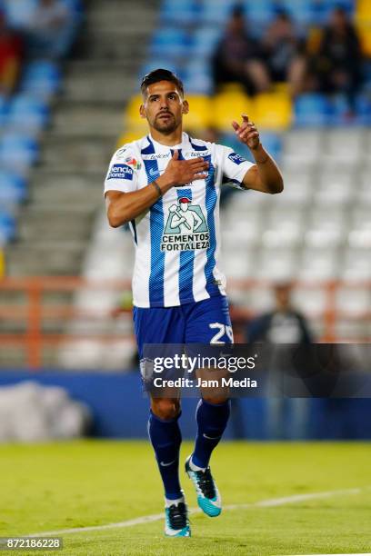 Franco Jara of Pachuca celebrates after scoring the first goal of his team during the quarter final match between Pachuca and Tijuana as part of the...