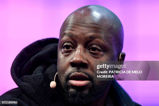 Haitian musician and philanthropist Wyclef Jean gives an interview during the 2017 Web Summit in Lisbon on November 9, 2017. - Europe's largest tech...