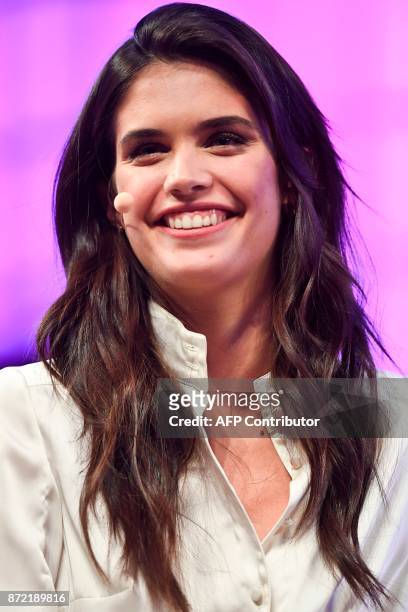 Portuguese model Sara Sampaio smiles during an interview at the 2017 Web Summit in Lisbon on November 9, 2017. Europe's largest tech event Web Summit...