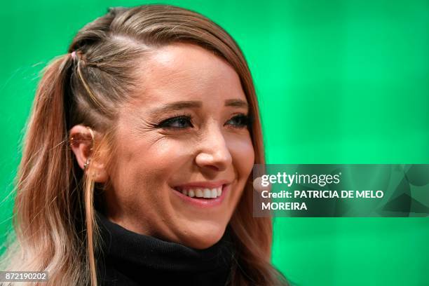 YouTube star Jenna Marbles gives an interview during the 2017 Web Summit in Lisbon on November 9, 2017. - Europe's largest tech event Web Summit is...