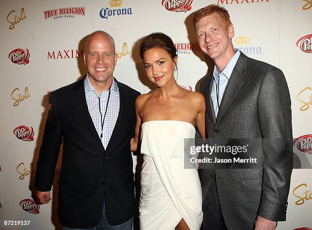 Maxim group publisher Ben Madden, actress Arielle Kebbel, and CEO of Alpha Media Group Stephen Duggan arrive at Maxim's 10th Annual Hot 100...