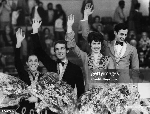 Ice dancing silver medallists Angelika Buck and her brother Erich Buck of Germany with the champions, Aleksandr Gorshkov and his wife Lyudmila...