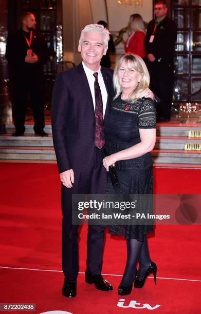 Phillip Schofield and wife Stephanie Lowe attending the ITV Gala held at the London Palladium. Picture date: Thursday November 9, 2017. See PA story...