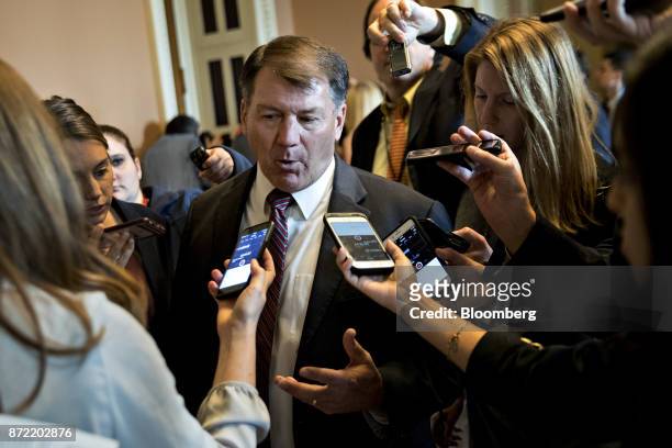 Senator Mike Rounds, a Republican from South Dakota, speaks to members of the media at the U.S. Capitol after a closed-door GOP conference meeting to...