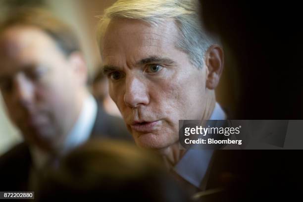 Senator Rob Portman, a Republican from Ohio, speaks to members of the media at the U.S. Capitol after a closed-door GOP conference meeting to discus...