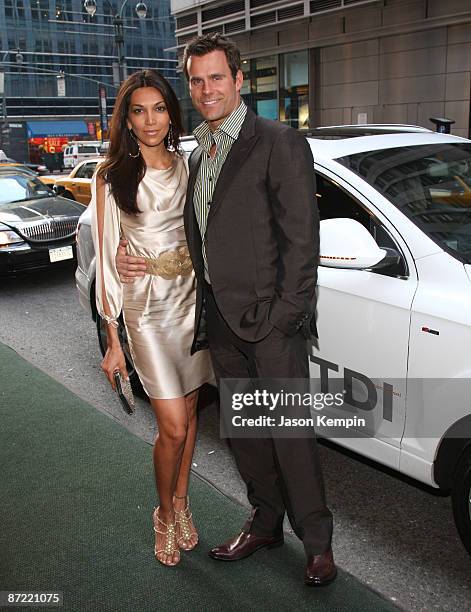 Vanessa Arevalo and actor Cameron Mathison arrive in an Audi Q7 TDI clean diesel to the Point Honors at Roosevelt Hotel on April 27, 2009 in New York...