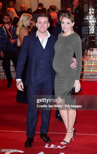 Danny Jones and wife Georgia Horsley attending the ITV Gala held at the London Palladium. Picture date: Thursday November 9, 2017. See PA story...