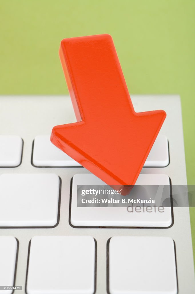 Red Delete Key Red Arrow Pointing To Delete Key On Keyboard High-Res Stock Photo ...