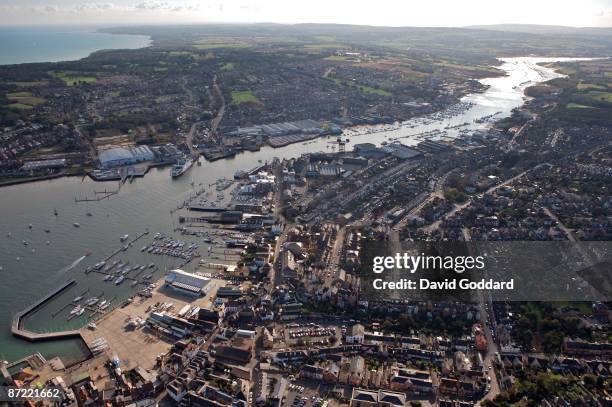 On the Northern coastline of the Isle of Wight is nautical town of Cowes and East Cowes in this aerial photo taken on 20th October 2007.