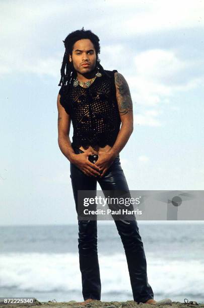 Lenny Kravitz hands on a beach February 7, 1992 at Zuma, Malibu, California